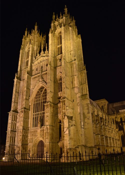 Floodlit west front Floodlit west front